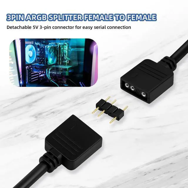 Alt view image 4 of 7 - 3 Pcs ARGB Extension Cable,Addressable RGB Female to Female Extension Cord for Extend PC Computer or LED Strips (19.7in)