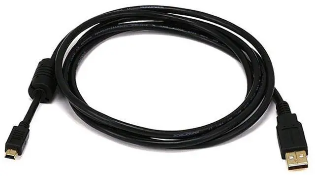 Main image of 3-Feet USB 2.0 A Male to Mini-B 5pin Male 28/24AWG Cable with Ferrite Core (Gold Plated) (105447),Black