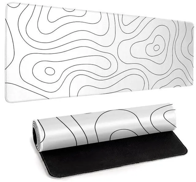 Main image of White Large Gaming Mouse Pad Desk Pad Topographic Map Big Keyboard Mat 31.5x11.8inch Computer Mousepad with Stitched Edge Non-Slip Rubber Base