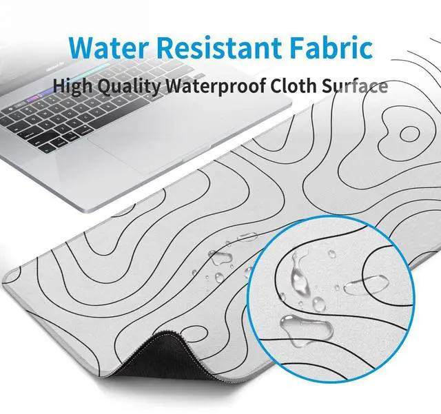 Alt view image 6 of 7 - White Large Gaming Mouse Pad Desk Pad Topographic Map Big Keyboard Mat 31.5x11.8inch Computer Mousepad with Stitched Edge Non-Slip Rubber Base