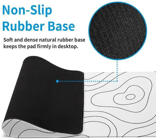 Alt view image 7 of 7 - White Large Gaming Mouse Pad Desk Pad Topographic Map Big Keyboard Mat 31.5x11.8inch Computer Mousepad with Stitched Edge Non-Slip Rubber Base