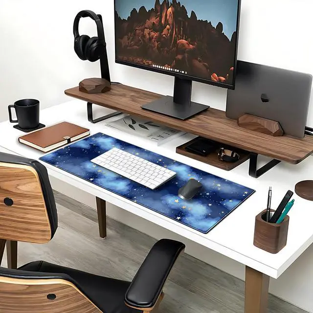 Alt view image 4 of 6 - Star Gaming Mouse Pad Night Sky Large Desk Mat, 31.5x11.8 Inch Mousepad Extended Non-Slip Rubber Base Keyboard Mat with Stitched Edges for Desk Home Office