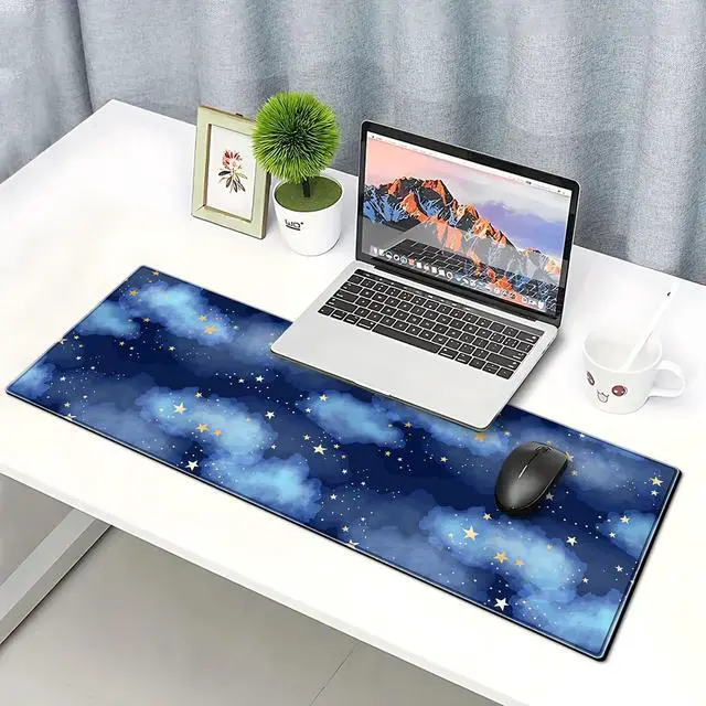 Alt view image 5 of 6 - Star Gaming Mouse Pad Night Sky Large Desk Mat, 31.5x11.8 Inch Mousepad Extended Non-Slip Rubber Base Keyboard Mat with Stitched Edges for Desk Home Office