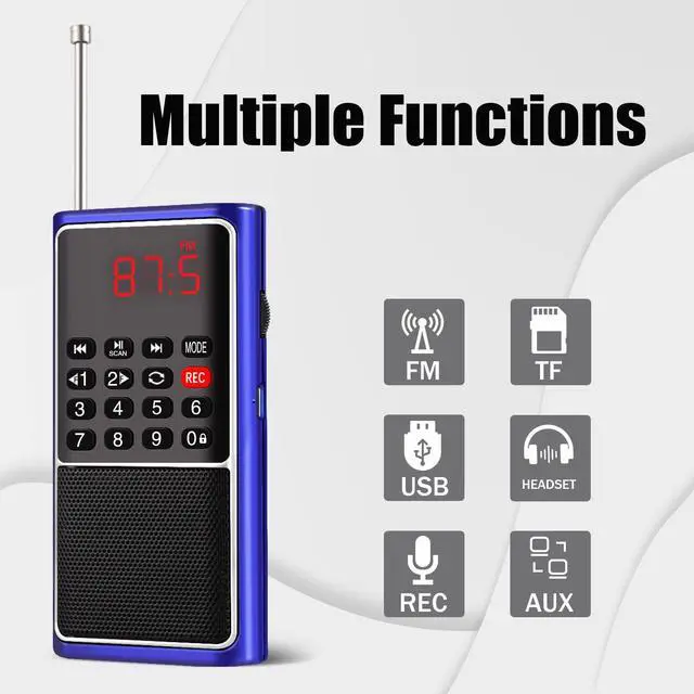 Alt view image 2 of 7 - Portable Radio with Mp3 Speaker, Radios Porable FM, Radio Support Tf Card/USB/Music Recording, Emergency Radio Rechargeable Battery Powered,FM Radio with Best Reception (Blue)