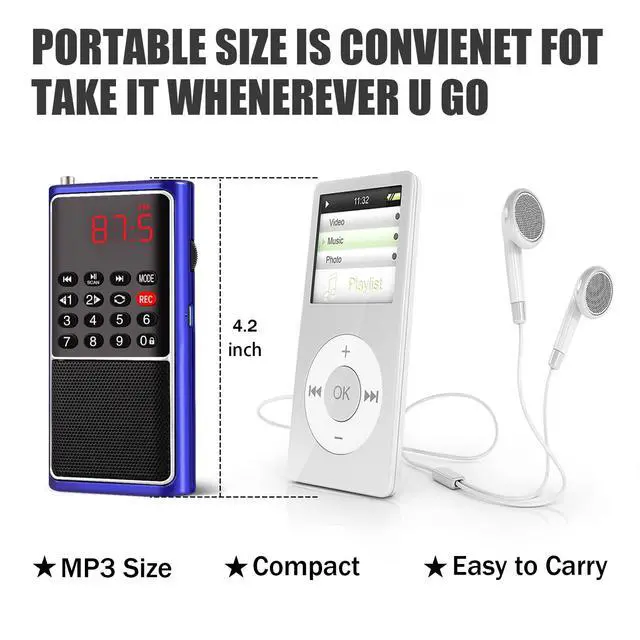 Alt view image 5 of 7 - Portable Radio with Mp3 Speaker, Radios Porable FM, Radio Support Tf Card/USB/Music Recording, Emergency Radio Rechargeable Battery Powered,FM Radio with Best Reception (Blue)