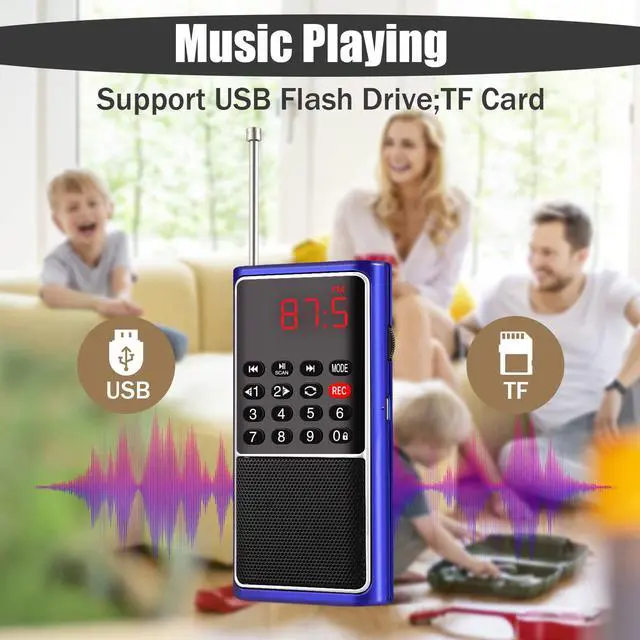 Alt view image 6 of 7 - Portable Radio with Mp3 Speaker, Radios Porable FM, Radio Support Tf Card/USB/Music Recording, Emergency Radio Rechargeable Battery Powered,FM Radio with Best Reception (Blue)