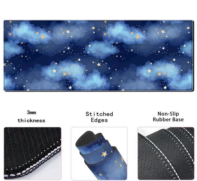Alt view image 6 of 6 - Star Gaming Mouse Pad Night Sky Large Desk Mat, 31.5x11.8 Inch Mousepad Extended Non-Slip Rubber Base Keyboard Mat with Stitched Edges for Desk Home Office