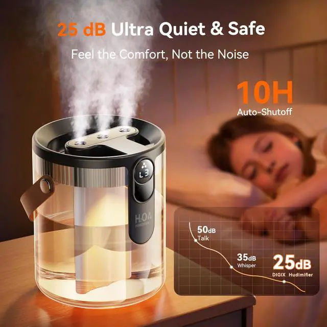 Alt view image 6 of 7 - Small Portable Humidifiers for Bedroom, 1.4L Top Fill Cool Mist Humidifier for Home Office Travel, 3 Mist Modes, Auto Shut Off, Night Light, Easy to Clean Quiet Humidifier for Baby Plant (Grey)