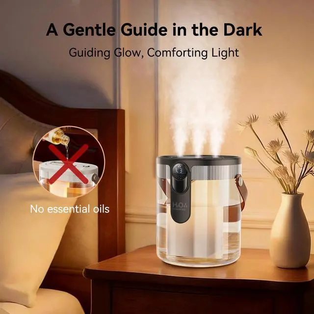 Alt view image 7 of 7 - Small Portable Humidifiers for Bedroom, 1.4L Top Fill Cool Mist Humidifier for Home Office Travel, 3 Mist Modes, Auto Shut Off, Night Light, Easy to Clean Quiet Humidifier for Baby Plant (Grey)
