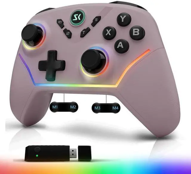 Main image of Wireless PC Controller with Hall Effect Joysticks & Triggers, 1000Hz Polling Rate, Trigger Locks, Bluetooth Pro Gaming Controller for PC/Steam/Luna/Tesla - 4 Macros and Turbo, Dynamic RGB, Pink