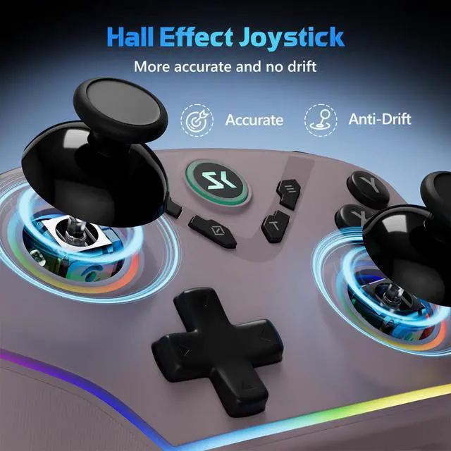 Alt view image 3 of 7 - Wireless PC Controller with Hall Effect Joysticks & Triggers, 1000Hz Polling Rate, Trigger Locks, Bluetooth Pro Gaming Controller for PC/Steam/Luna/Tesla - 4 Macros and Turbo, Dynamic RGB, Pink
