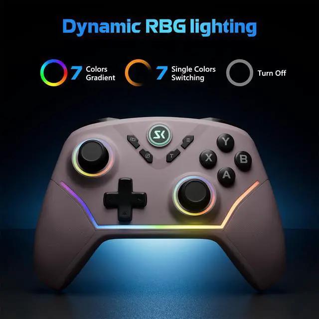 Alt view image 6 of 7 - Wireless PC Controller with Hall Effect Joysticks & Triggers, 1000Hz Polling Rate, Trigger Locks, Bluetooth Pro Gaming Controller for PC/Steam/Luna/Tesla - 4 Macros and Turbo, Dynamic RGB, Pink