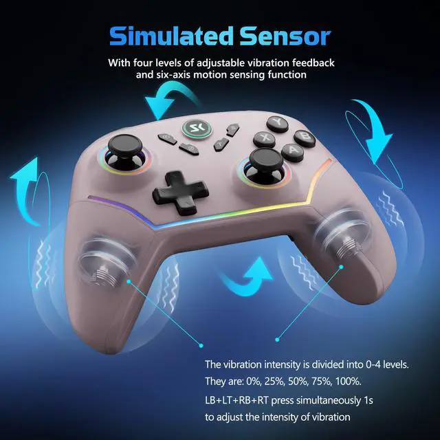 Alt view image 7 of 7 - Wireless PC Controller with Hall Effect Joysticks & Triggers, 1000Hz Polling Rate, Trigger Locks, Bluetooth Pro Gaming Controller for PC/Steam/Luna/Tesla - 4 Macros and Turbo, Dynamic RGB, Pink