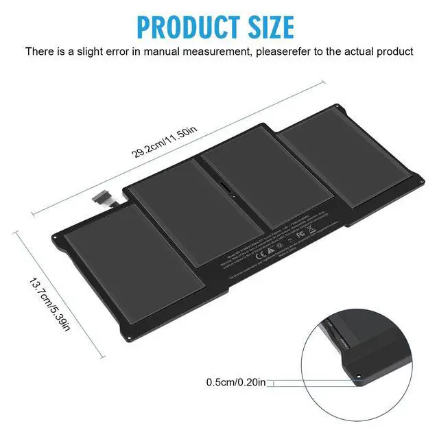 Alt view image 7 of 7 - A1466 A1405 Laptop Replacement Battery for MacBook Air 13 inch A1466 (Mid 2012, Mid 2013, Early 2014, Early 2015,2017) A1369(Late 2010, Mid 2011 Version) 7.6V 55Wh