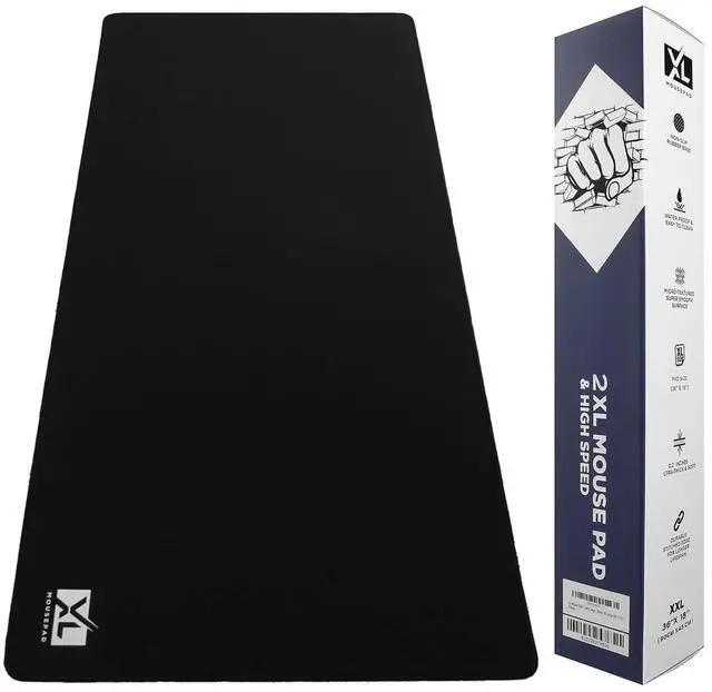 Main image of 2XL Huge Extra Large Gaming Mousepad for Full Desk - Super Thick Nonslip Rubber Base and Waterproof Desktop Keyboard Extended Mouse Mat (Black, 2XL (36''x18''))