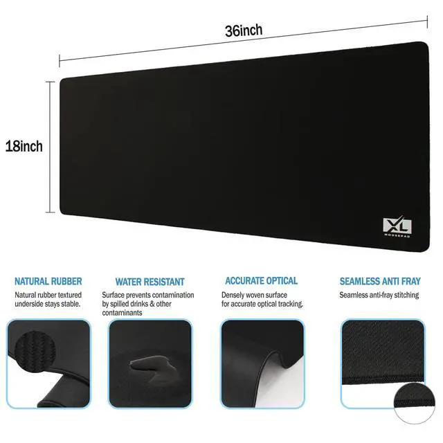 Alt view image 2 of 7 - 2XL Huge Extra Large Gaming Mousepad for Full Desk - Super Thick Nonslip Rubber Base and Waterproof Desktop Keyboard Extended Mouse Mat (Black, 2XL (36''x18''))