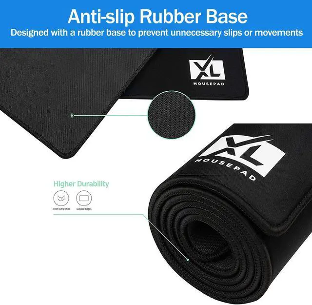 Alt view image 3 of 7 - 2XL Huge Extra Large Gaming Mousepad for Full Desk - Super Thick Nonslip Rubber Base and Waterproof Desktop Keyboard Extended Mouse Mat (Black, 2XL (36''x18''))