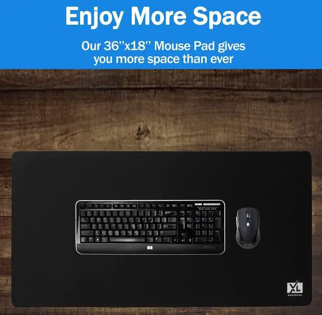 Alt view image 5 of 7 - 2XL Huge Extra Large Gaming Mousepad for Full Desk - Super Thick Nonslip Rubber Base and Waterproof Desktop Keyboard Extended Mouse Mat (Black, 2XL (36''x18''))