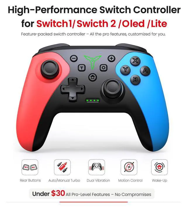 Alt view image 2 of 7 - Switch/Switch 2/Lite/OLED Controller, Switch Controller with a Mouse Touch Feeling on Back Buttons, Extra Switch Pro Controller with Wake-up,Programmable, Turbo Function