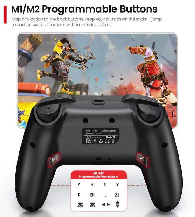 Alt view image 4 of 7 - Switch/Switch 2/Lite/OLED Controller, Switch Controller with a Mouse Touch Feeling on Back Buttons, Extra Switch Pro Controller with Wake-up,Programmable, Turbo Function