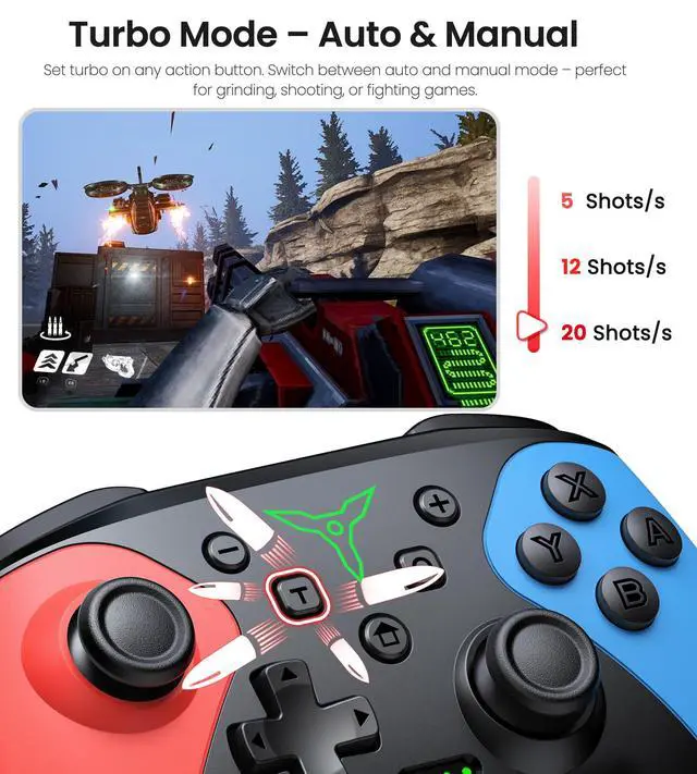 Alt view image 5 of 7 - Switch/Switch 2/Lite/OLED Controller, Switch Controller with a Mouse Touch Feeling on Back Buttons, Extra Switch Pro Controller with Wake-up,Programmable, Turbo Function