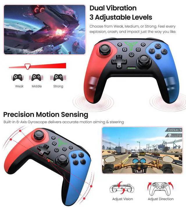 Alt view image 7 of 7 - Switch/Switch 2/Lite/OLED Controller, Switch Controller with a Mouse Touch Feeling on Back Buttons, Extra Switch Pro Controller with Wake-up,Programmable, Turbo Function