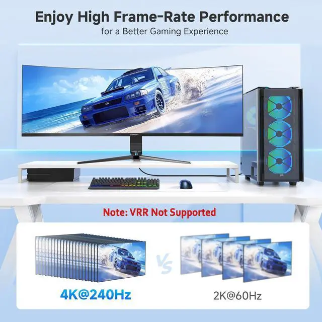 Alt view image 4 of 7 - Uni-Directional 8K DisplayPort to HDMI 2.1 Cable - 6ft, with 4K 240Hz / 8K 60Hz, Display Port to HDMI 2.1 Cable, Supports RTX4080, RX7900, Not Work with PS5/Xbox, No VRR Support