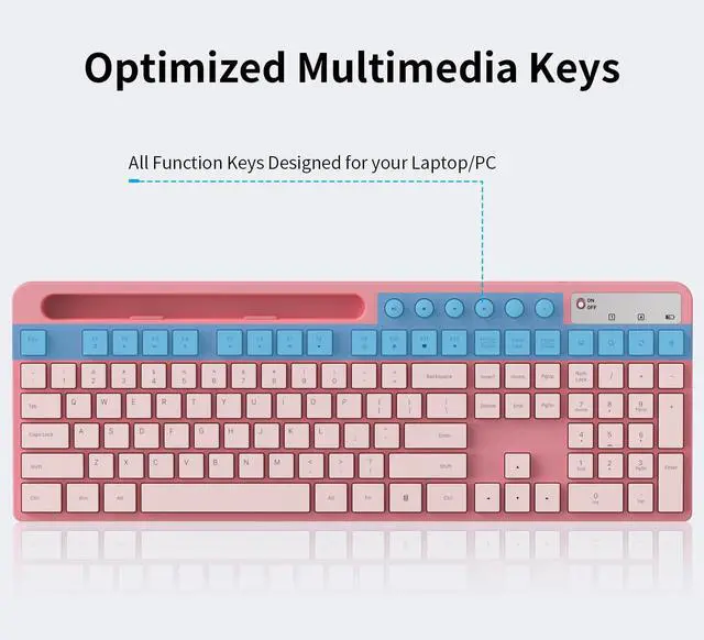 Alt view image 2 of 7 - Wireless Keyboard and Mouse Combo, MARVO 2.4G Ergonomic Wireless Computer Keyboard with Phone Tablet Holder, Silent Mouse with 6 Button, Compatible with MacBook, Windows (Sakura Pink)