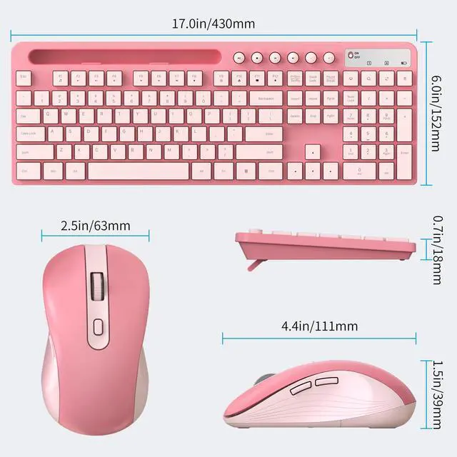 Alt view image 4 of 7 - Wireless Keyboard and Mouse Combo, MARVO 2.4G Ergonomic Wireless Computer Keyboard with Phone Tablet Holder, Silent Mouse with 6 Button, Compatible with MacBook, Windows (Sakura Pink)