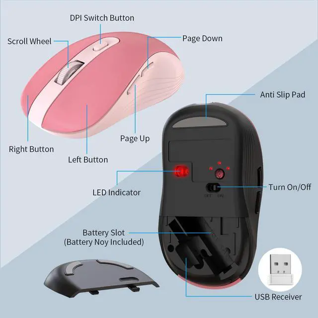 Alt view image 6 of 7 - Wireless Keyboard and Mouse Combo, MARVO 2.4G Ergonomic Wireless Computer Keyboard with Phone Tablet Holder, Silent Mouse with 6 Button, Compatible with MacBook, Windows (Sakura Pink)