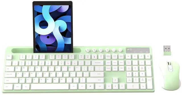 Main image of Wireless Keyboard and Mouse Combo, MARVO 2.4G Ergonomic Wireless Computer Keyboard with Phone Tablet Holder, Silent Mouse with 6 Button, Compatible with MacBook, Windows (Green)