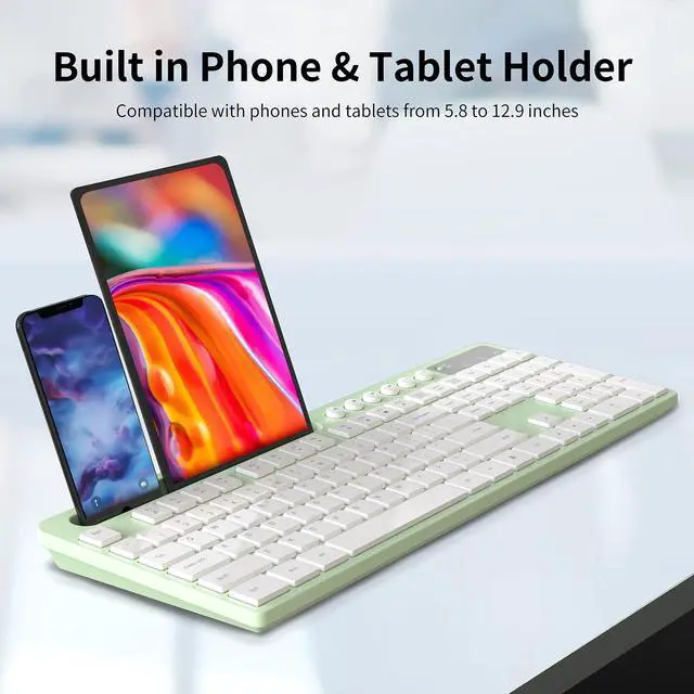 Alt view image 3 of 7 - Wireless Keyboard and Mouse Combo, MARVO 2.4G Ergonomic Wireless Computer Keyboard with Phone Tablet Holder, Silent Mouse with 6 Button, Compatible with MacBook, Windows (Green)