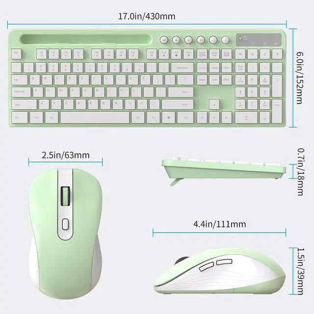 Alt view image 4 of 7 - Wireless Keyboard and Mouse Combo, MARVO 2.4G Ergonomic Wireless Computer Keyboard with Phone Tablet Holder, Silent Mouse with 6 Button, Compatible with MacBook, Windows (Green)