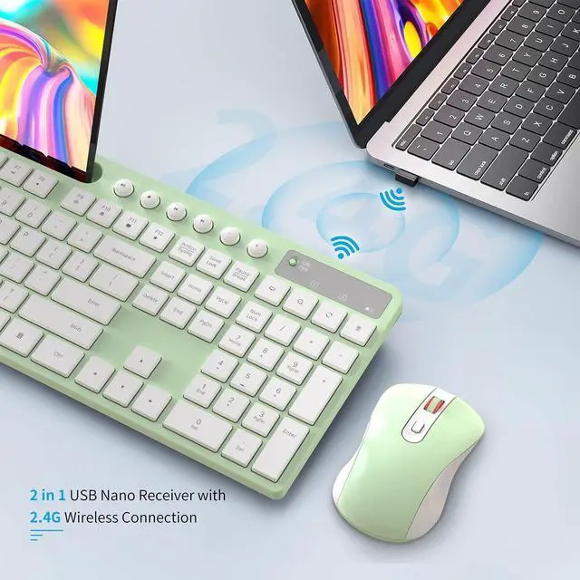 Alt view image 5 of 7 - Wireless Keyboard and Mouse Combo, MARVO 2.4G Ergonomic Wireless Computer Keyboard with Phone Tablet Holder, Silent Mouse with 6 Button, Compatible with MacBook, Windows (Green)