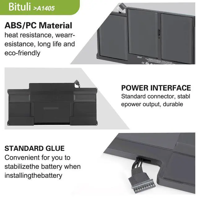 Alt view image 3 of 6 - A1405 A1466 Replacement Battery for MacBook Air 13 inch A1377 A1369 (Late 2010 Mid 2011 Mid 2012 Mid 2013 Early 2014 Version), Also fit A1496 661-5731 MC503 MC504