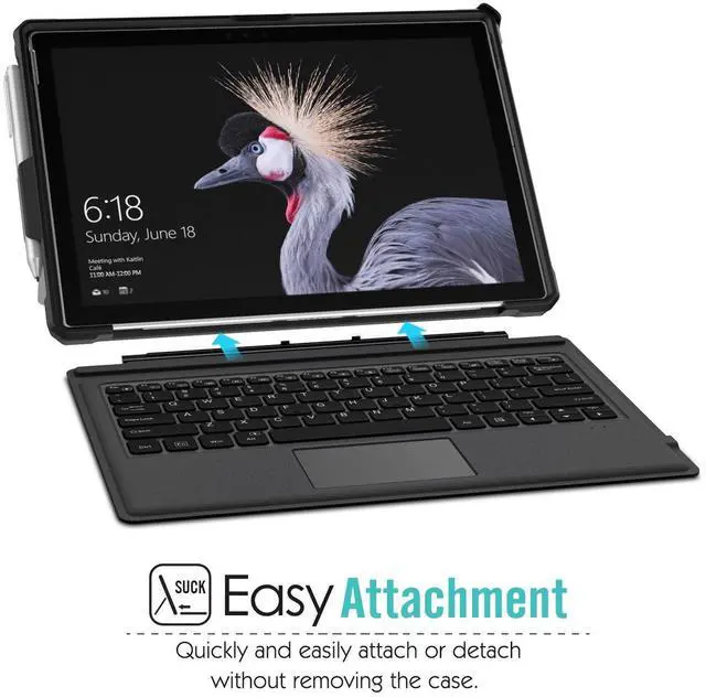 Alt view image 6 of 7 - Rugged All-in-One Protective Case for Microsoft Surface Pro 7/6/5/2017/4/LTE, Built-in Pen Holder & Hand Strap, Works with Type Cover Keyboard, Black