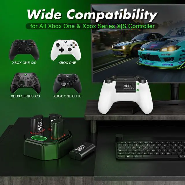Alt view image 2 of 7 - 4 Pack Rechargeable Battery Pack Compatible with Xbox Series S/X,Charger Dock with 4 x 3600mWh NiMH Controller Battery Pack for Xbox One Wireless Controller