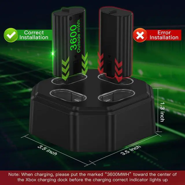 Alt view image 5 of 7 - 4 Pack Rechargeable Battery Pack Compatible with Xbox Series S/X,Charger Dock with 4 x 3600mWh NiMH Controller Battery Pack for Xbox One Wireless Controller