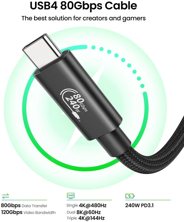 Alt view image 7 of 7 - 80Gbps USB4 Cable for Thunderbolt 5 Cable 6.6FT | High Speed USB C Cable, 120Gbps Bandwidth for Dual 8K, 240W Charge for Mac mini, iPhone 17, MacBook Pro, PSSD, Display