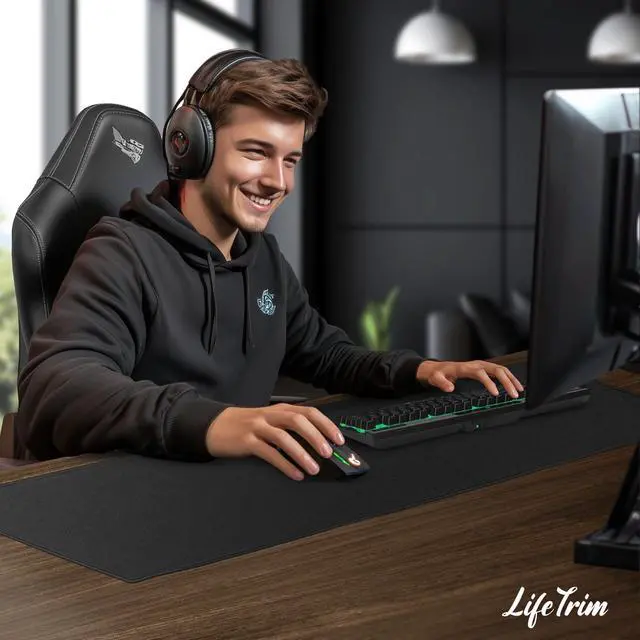 Alt view image 2 of 7 - 36 x 13 Extra Large Mouse Pad Gaming Extended Keyboard Mat Full Desk Cover Oversized Mouse Pad XL Desk Protector Mat Giant Thick Black Gaming XXL Mousepad Large Desk Mats Deskpad