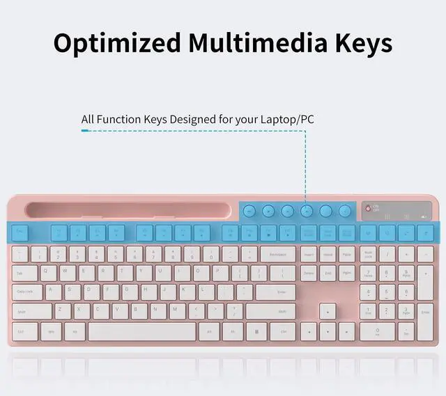 Alt view image 2 of 7 - Wireless Keyboard and Mouse Combo, MARVO 2.4G Ergonomic Wireless Computer Keyboard with Phone Tablet Holder, Silent Mouse with 6 Button, Compatible with MacBook, Windows (Pink)
