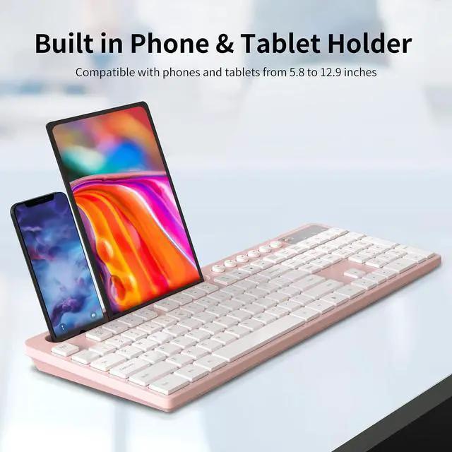 Alt view image 3 of 7 - Wireless Keyboard and Mouse Combo, MARVO 2.4G Ergonomic Wireless Computer Keyboard with Phone Tablet Holder, Silent Mouse with 6 Button, Compatible with MacBook, Windows (Pink)