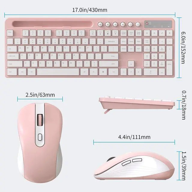 Alt view image 4 of 7 - Wireless Keyboard and Mouse Combo, MARVO 2.4G Ergonomic Wireless Computer Keyboard with Phone Tablet Holder, Silent Mouse with 6 Button, Compatible with MacBook, Windows (Pink)