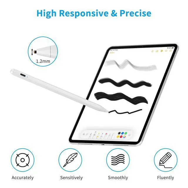 Alt view image 2 of 6 - iPhone X/16/15/14/13 Stylus Pencil,1.5mm High Precision Fine Tip Electronic Digital Stylus Pen for iPhone 12/13/14/15/16 Pro Max Drawing/Notes White