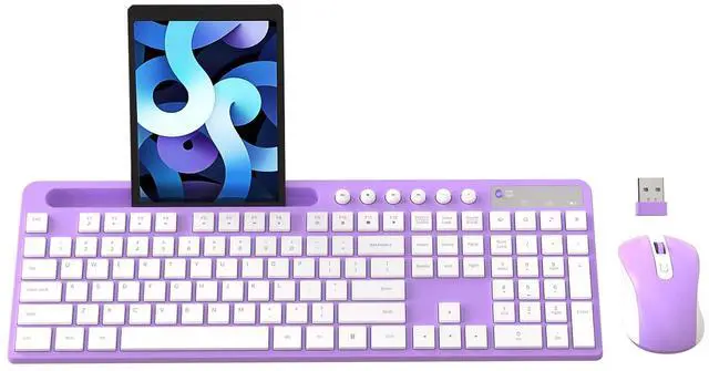 Main image of Wireless Keyboard and Mouse Combo, MARVO 2.4G Ergonomic Wireless Computer Keyboard with Phone Tablet Holder, Silent Mouse with 6 Button, Compatible with MacBook, Windows (Purple)