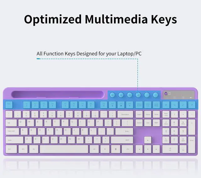 Alt view image 2 of 7 - Wireless Keyboard and Mouse Combo, MARVO 2.4G Ergonomic Wireless Computer Keyboard with Phone Tablet Holder, Silent Mouse with 6 Button, Compatible with MacBook, Windows (Purple)
