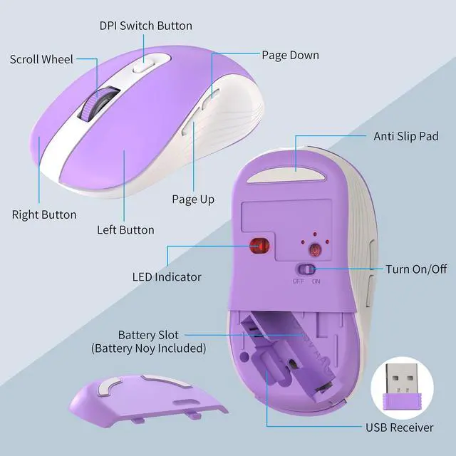 Alt view image 6 of 7 - Wireless Keyboard and Mouse Combo, MARVO 2.4G Ergonomic Wireless Computer Keyboard with Phone Tablet Holder, Silent Mouse with 6 Button, Compatible with MacBook, Windows (Purple)
