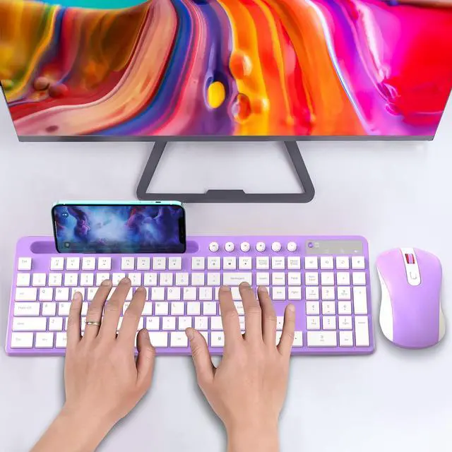 Alt view image 7 of 7 - Wireless Keyboard and Mouse Combo, MARVO 2.4G Ergonomic Wireless Computer Keyboard with Phone Tablet Holder, Silent Mouse with 6 Button, Compatible with MacBook, Windows (Purple)
