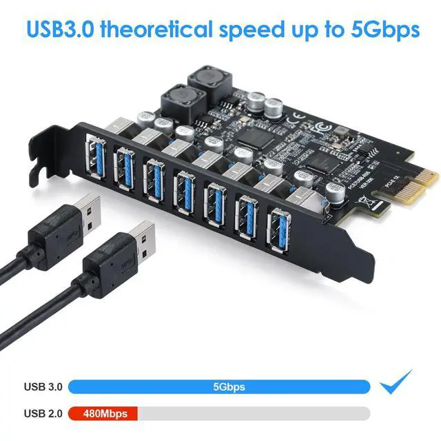 Alt view image 3 of 7 - 7-Port USB 3.0 PCIe Expansion Card for Desktop PC, 5Gbps SuperSpeed Data Transfer, PCI Express to USB 3.0 Hub Card with Dedicated Channels & UASP Support, Plug & Play, Windows 11/10/8/7/XP/Vista/Linux
