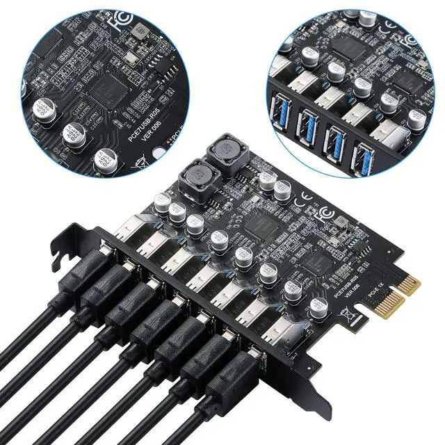 Alt view image 5 of 7 - 7-Port USB 3.0 PCIe Expansion Card for Desktop PC, 5Gbps SuperSpeed Data Transfer, PCI Express to USB 3.0 Hub Card with Dedicated Channels & UASP Support, Plug & Play, Windows 11/10/8/7/XP/Vista/Linux
